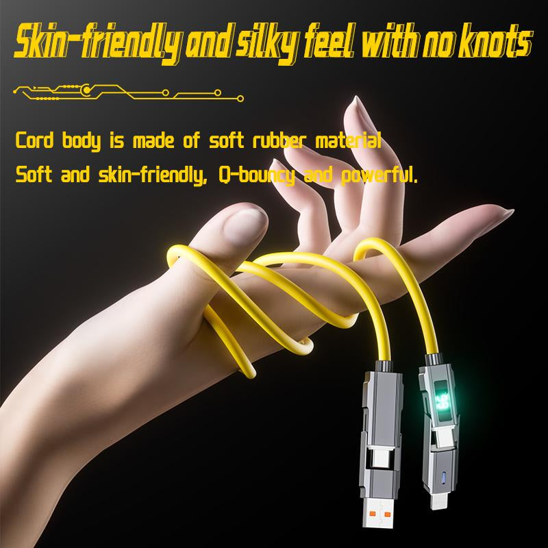 65W 4-In-1 Charging Cable with LED Display, PD 5A Fast Charging, Data Sync, USB-A, Type-C, Lightning, Aluminum, Compatible with Iphone 16/15, Ipad, Samsung and Laptops