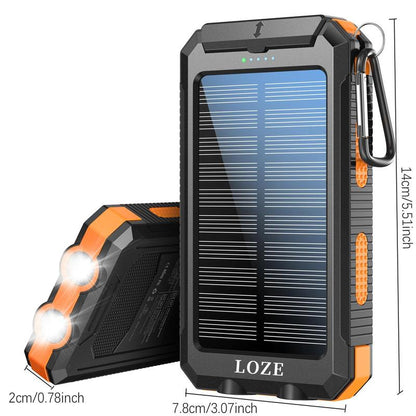 LOZE Solar Charger Power Bank 10000Mah Solar Phone Charger, Portable Charger Fast Charger Dual USB Ports Built-In LED Flashlight and Compass, IP65 Waterproof Portable Power Bank for Outdoor Activities