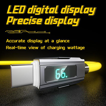 65W 4-In-1 Charging Cable with LED Display, PD 5A Fast Charging, Data Sync, USB-A, Type-C, Lightning, Aluminum, Compatible with Iphone 16/15, Ipad, Samsung and Laptops