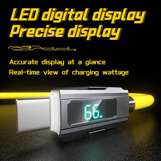 65W 4-In-1 Charging Cable with LED Display, PD 5A Fast Charging, Data Sync, USB-A, Type-C, Lightning, Aluminum, Compatible with Iphone 16/15, Ipad, Samsung and Laptops