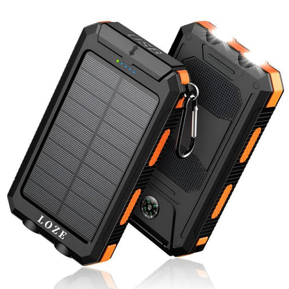 LOZE Solar Charger Power Bank 10000Mah Solar Phone Charger, Portable Charger Fast Charger Dual USB Ports Built-In LED Flashlight and Compass, IP65 Waterproof Portable Power Bank for Outdoor Activities