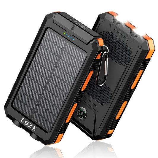 LOZE Solar Charger Power Bank 10000Mah Solar Phone Charger, Portable Charger Fast Charger Dual USB Ports Built-In LED Flashlight and Compass, IP65 Waterproof Portable Power Bank for Outdoor Activities