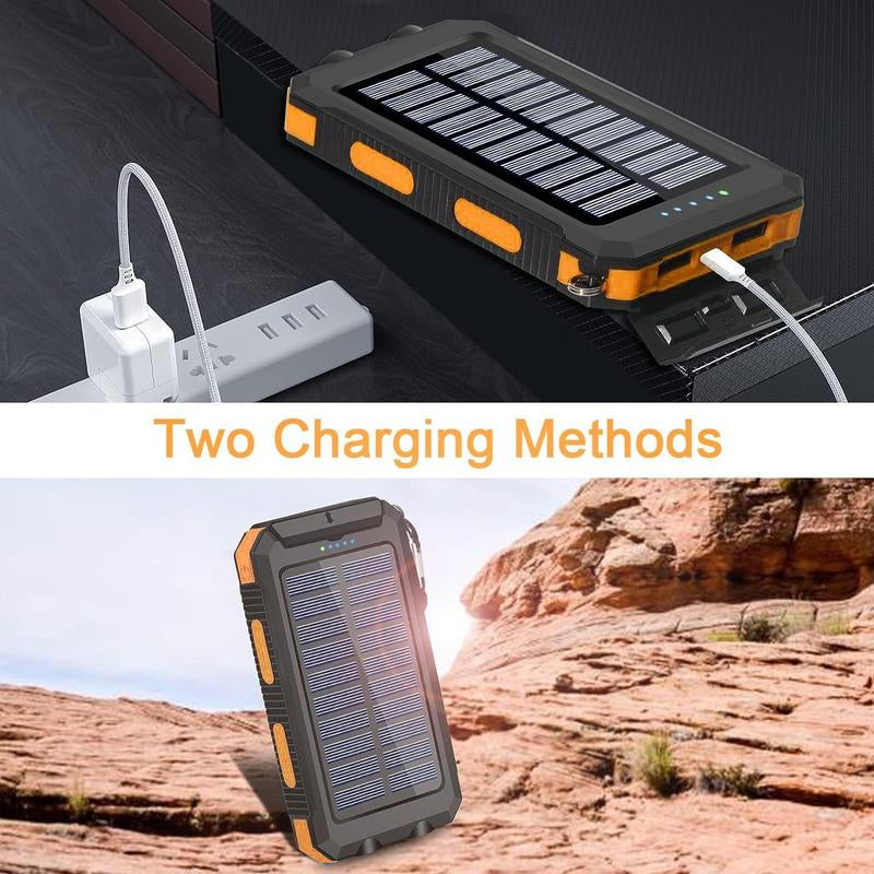 LOZE Solar Charger Power Bank 10000Mah Solar Phone Charger, Portable Charger Fast Charger Dual USB Ports Built-In LED Flashlight and Compass, IP65 Waterproof Portable Power Bank for Outdoor Activities
