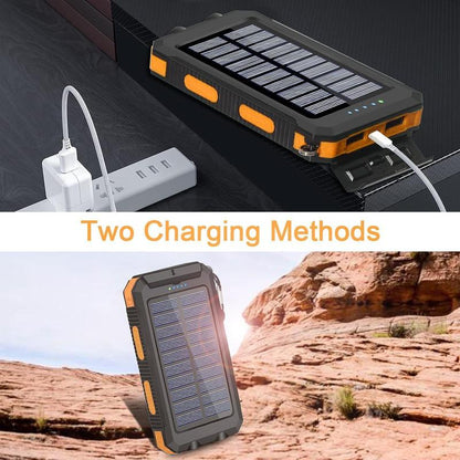 LOZE Solar Charger Power Bank 10000Mah Solar Phone Charger, Portable Charger Fast Charger Dual USB Ports Built-In LED Flashlight and Compass, IP65 Waterproof Portable Power Bank for Outdoor Activities