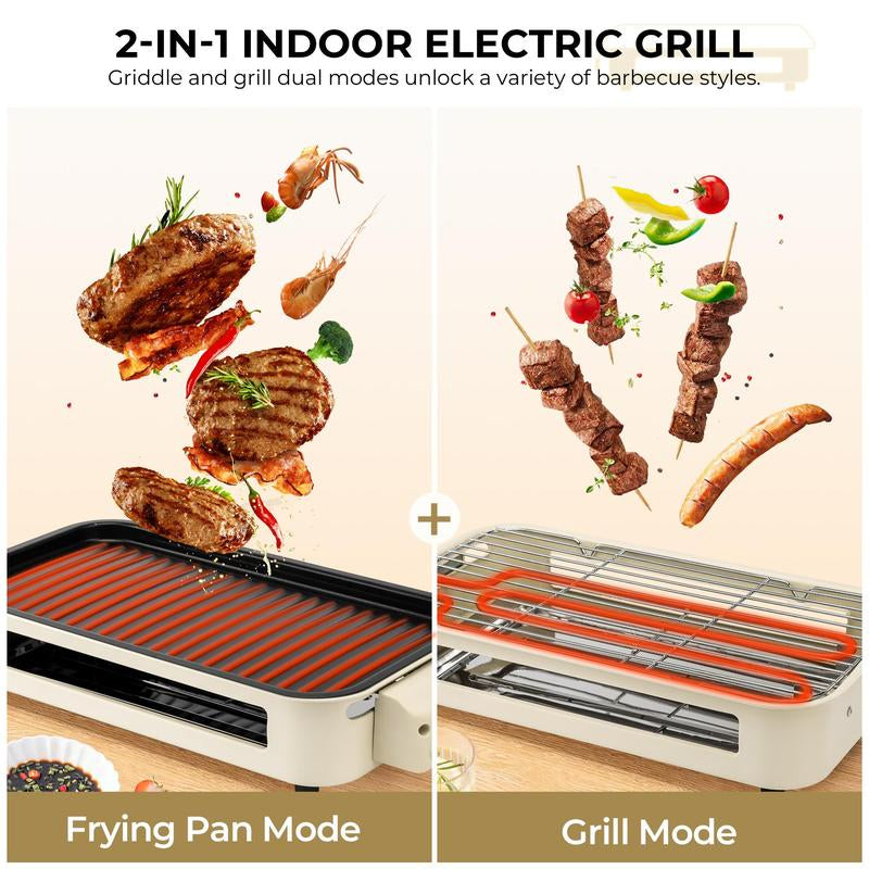 Pukomc 1500W Yellow Electric Grill—Smokeless Indoor Cooking with Non-Stick Plate, 3 Raclette Pans & Dishwasher-Safe Parts. Great for Steaks, Hot Dogs & More! Master Grill